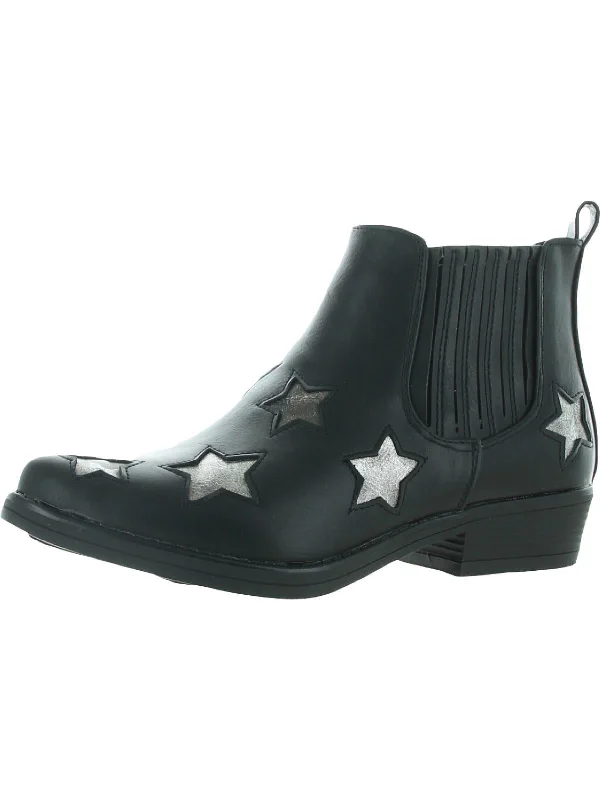 Durable Ankle Boots-Rockstar Womens Faux Leather Block Heel Ankle Boots