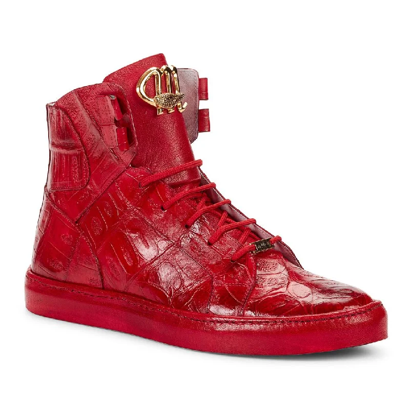 Mauri Golden Boy 6129 Red Genuine Baby Crocodile Hand-Painted Leather Wrap Sole Boots