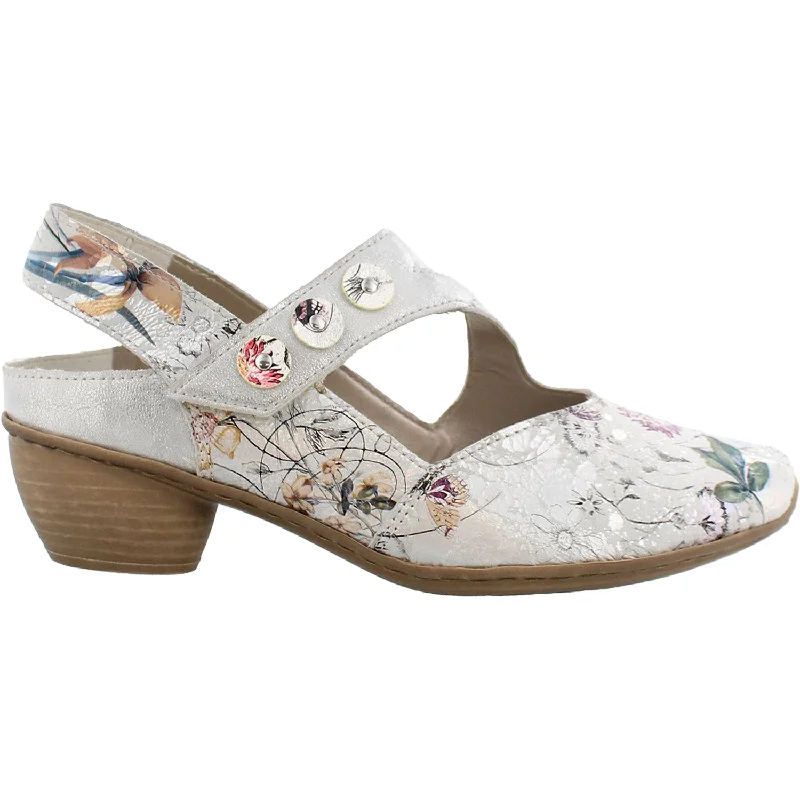 Craft Casual Shoes-Casual shoes with lightweight comfort-Women's Rieker 43771-90 Mirjam 71 Off White Metallic Floral Leather