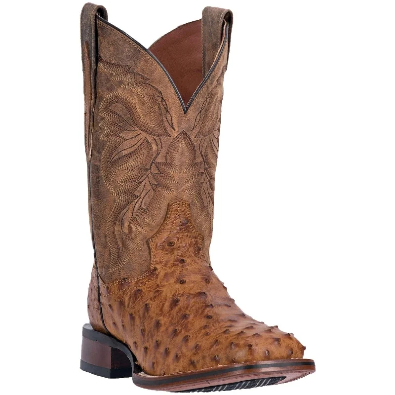 Dan Post Men's Alamosa Full Quill Ostrich Square Toe Boots - Tan