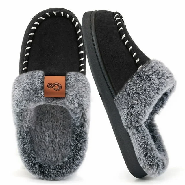 Slippers book club-Slippers with chill heels-Ecetana Slippers for Women Fuzzy Slippers Memory Foam Anti-slip House Shoes