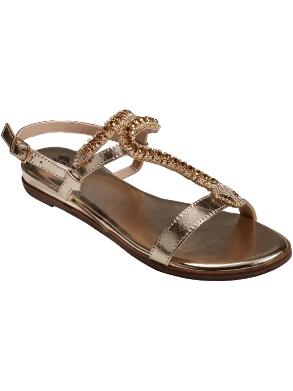 Sandals-for-baseball-playersSandals with Cool Durability-Lidia Womens Metallic Embellished T-Strap Sandals