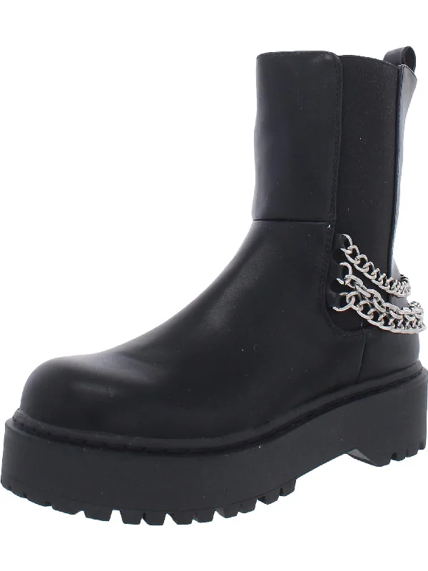 Square-Toe Ankle Boots-Rocksann Womens Chain Zipper Ankle Boots