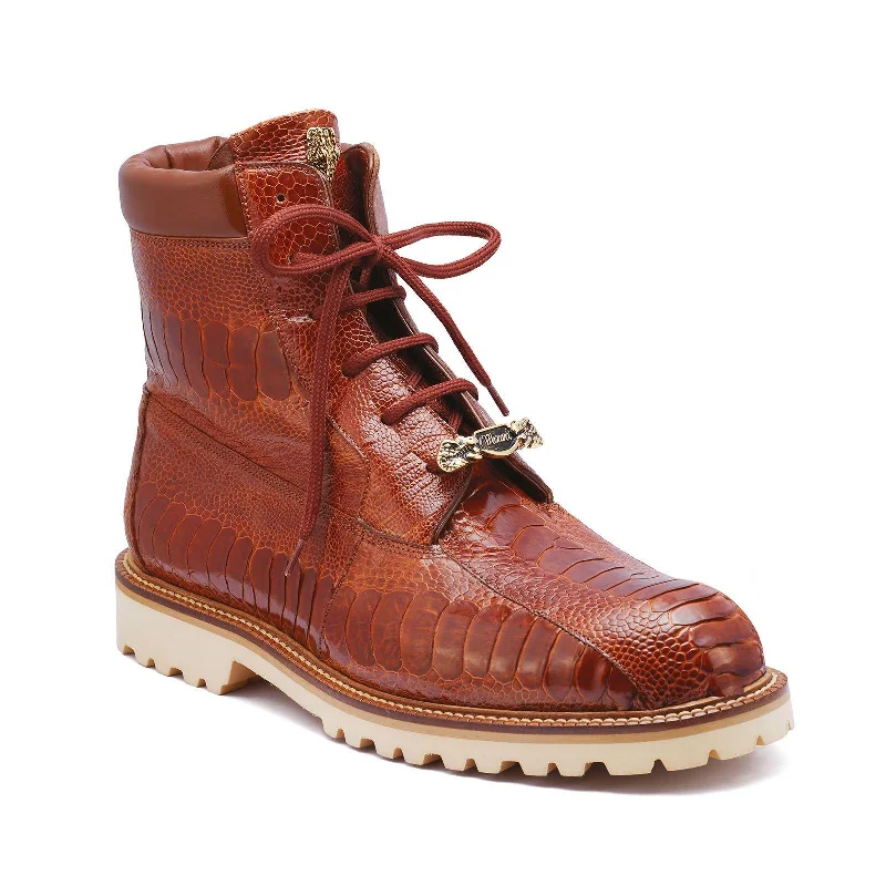 Mauri 4949 Cognac Hand-Painted Genuine Ostrich Tractor Sole Boots