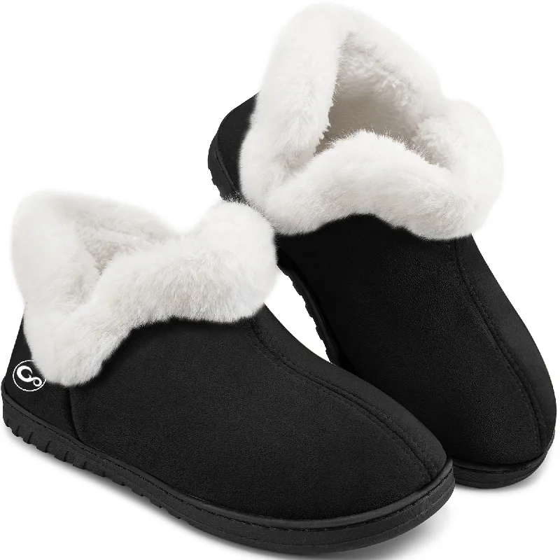 Slippers relaxation mode-Slippers with strong midsoles-HARENC Womens Slippers Faux Fur Warm House Shoes Fuzzy Memory Foam Closed Back Slippers