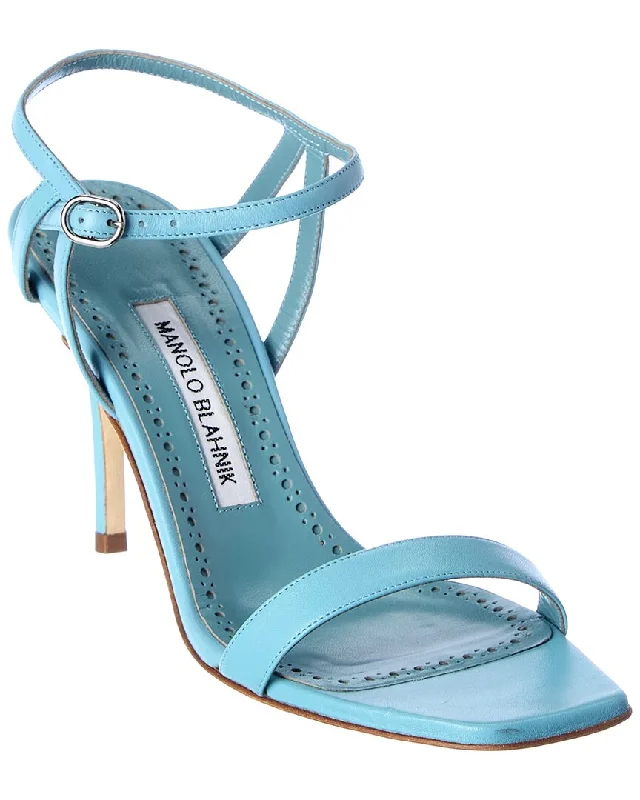 Sandals-for-walkingSandals with Durable Straps-Manolo Blahnik Elvira 90 Leather Sandal