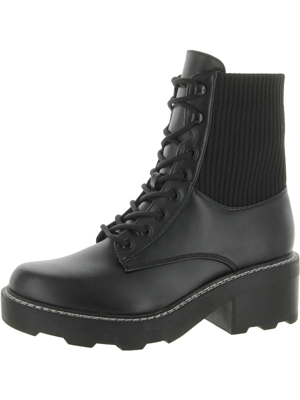 Affordable Ankle Boots-Lamit 2 Womens Faux Leather Ankle Combat & Lace-up Boots