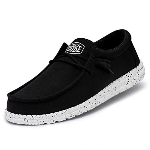 Loafers hemp material-Loafers with soft trends-Hey Dude Men's Wally Slub Canvas Black Size 10| Men's Loafers | Men's Slip On Shoes | Comfortable & Light-Weight