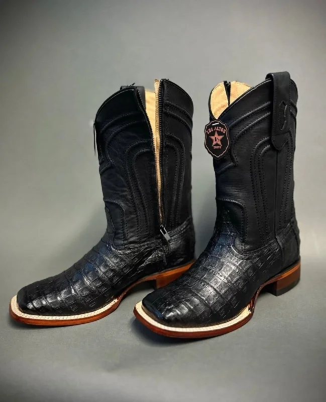 Men's Los Altos Caiman Belly Square Toe Boots with Zipper Black 82Z8205