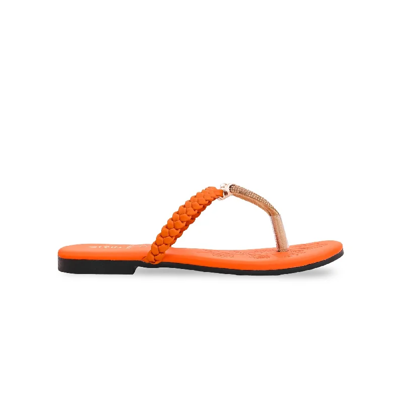 Slippers durable sole-Slippers for damp days-Girls Orange Formal Slipper KD5406