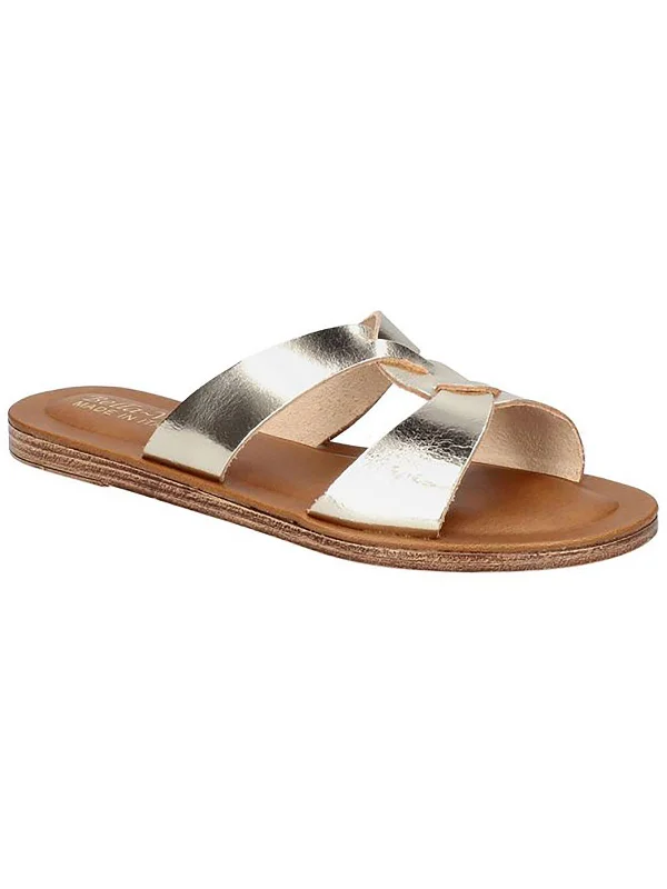 Sandals-for-cross-trainingSandals with Adjustable Straps-Dov-Italy Womens Leather Slip-On Slide Sandals