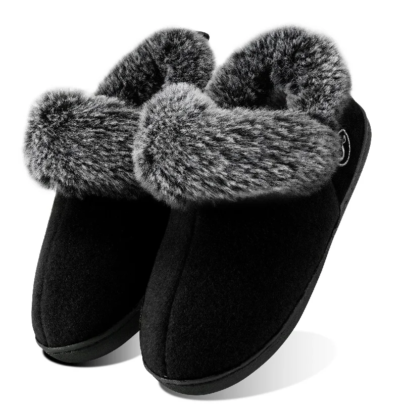 Slippers snug fit-Slippers for nap joy-HARENC Women's Fuzzy Memory Foam Closed Back Slippers Faux Fur Lined House Shoes