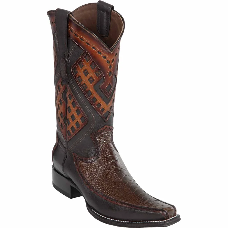 Men's Wild West Ostrich Leg with Deer Skin Square Toe Boots 276F05