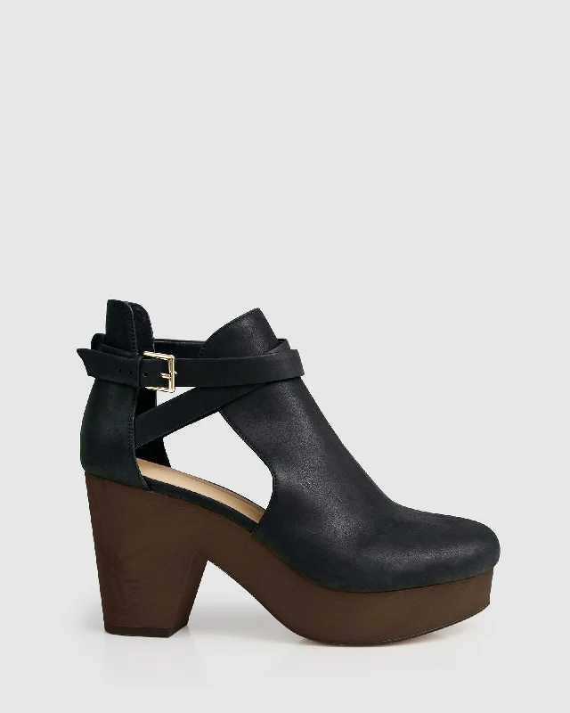 Platform Ankle Boots-Fearless Clog Ankle Boot - Black/Chocolate