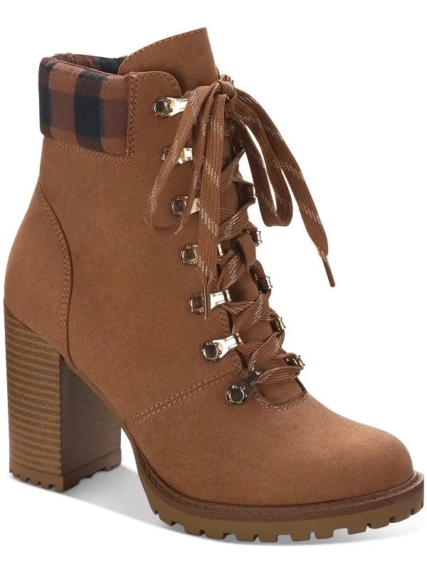 Satin Ankle Boots-Octavia Womens Faux Leather Ankle Combat & Lace-up Boots