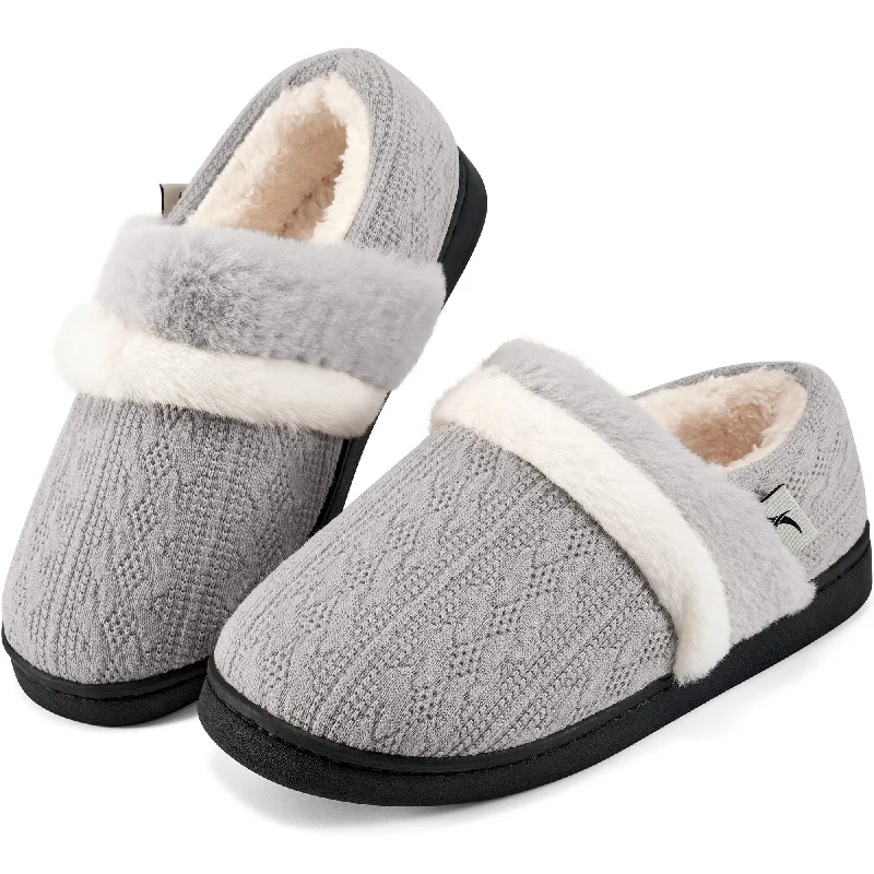 Slippers cocktail vibe-Slippers with fat heels-Ecetana Women's Fuzzy Slippers Memory Foam Closed Back Slippers Non-slip Warm House Shoes