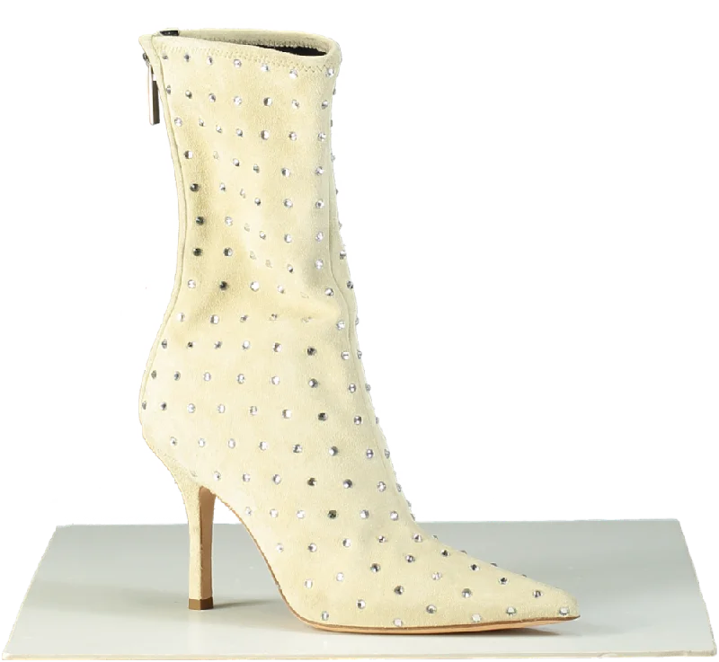 Prom Ankle Boots-Paris Texas Beige Crystal-Embellished Calf Suede Stiletto Holly Mama Ankle Boots EU 37 UK 4