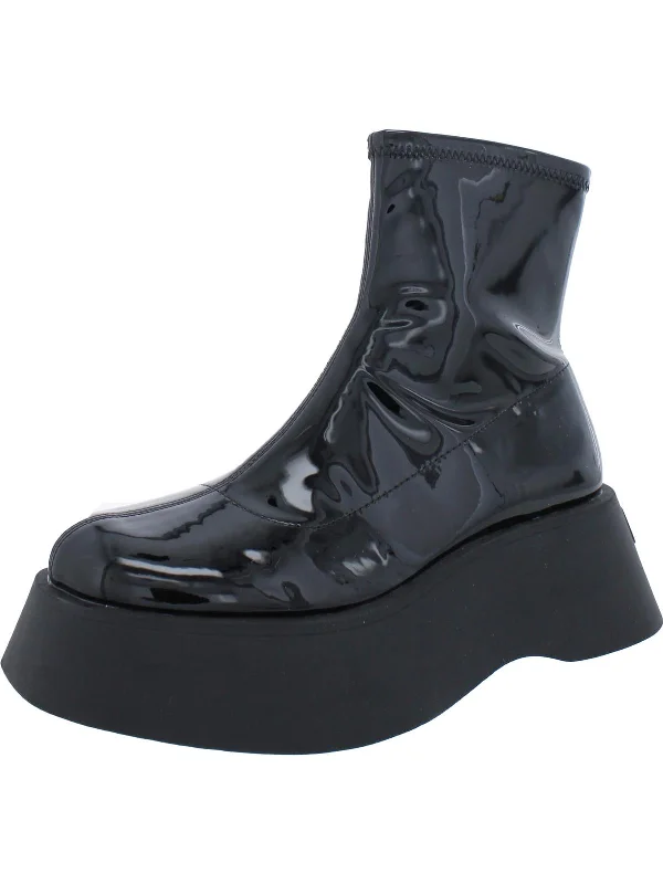 Traction Ankle Boots-Garland Womens Patent Chunky Ankle Boots