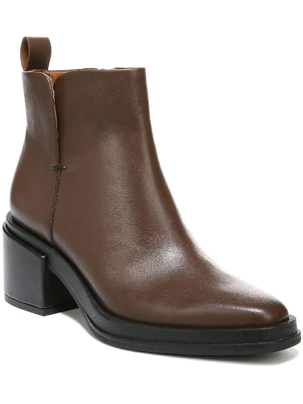 Bulky Ankle Boots-Dalden Womens Leather Square Toe Ankle Boots