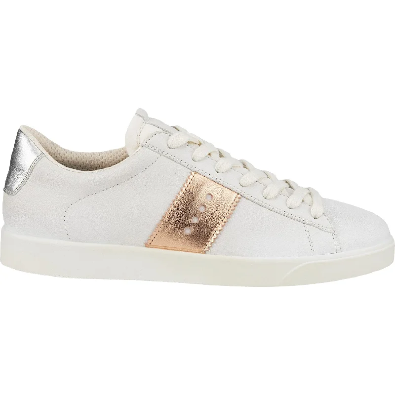 Travel-Friendly Casual Shoes-Casual shoes with relaxed soles-Women's Ecco Street Lite Retro White/Hammered Bronze/Silver Leather