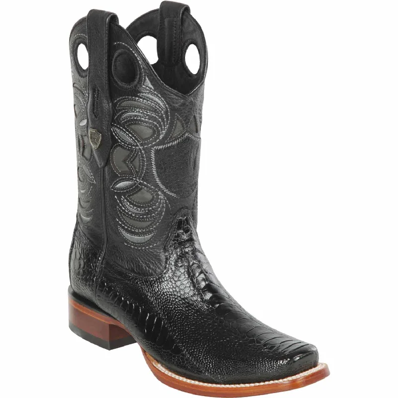 Men's Wild West Ostrich Leg Skin Rodeo Toe Boots 281805